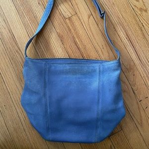 Cornflower blue, vintage leather Coach, hobo crossbody, very worn condition